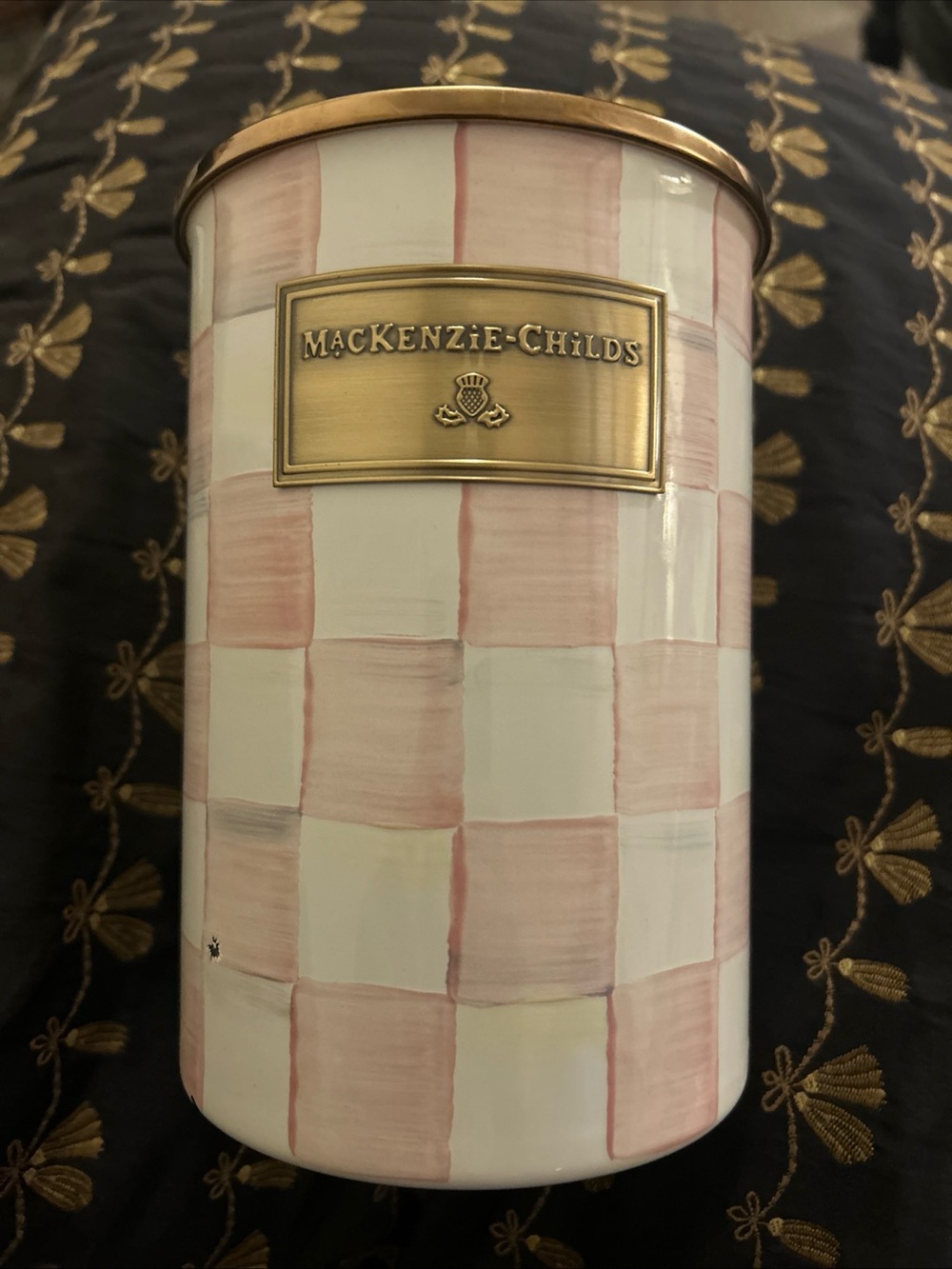 Williams Sonoma MacKenzie-Childs Rosy Check Enamel LargeCanister NO Lid